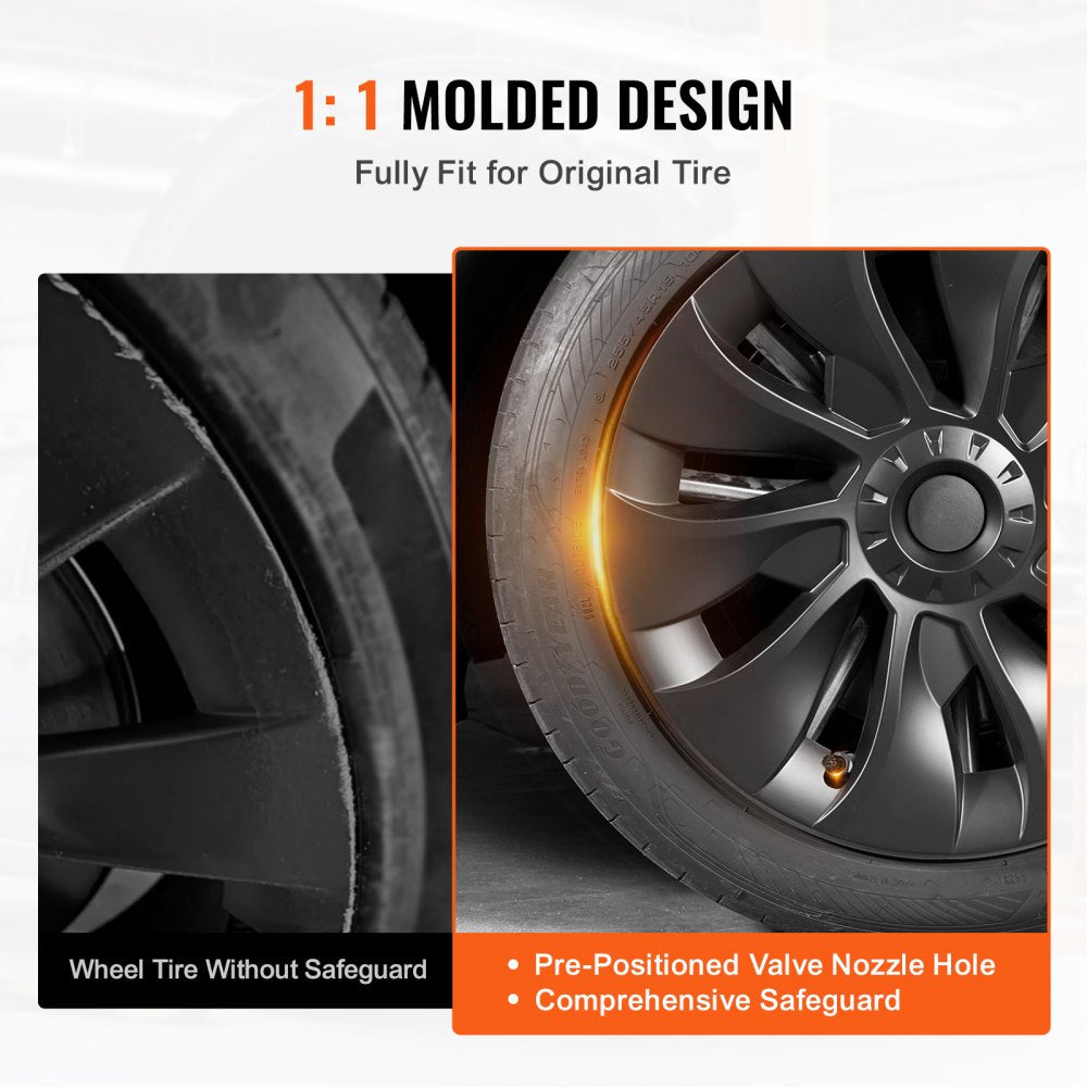 VEVOR Wheel Rim Cover Hubcaps, 18 in, 2017-2023 Model 3 Fully Fit Hubcap with Snap, Guard Tape & Valve Nozzle Hole, ABS & PC Hubcap with High Rigidity & Less Wind Drag, Fits for All Weather Use