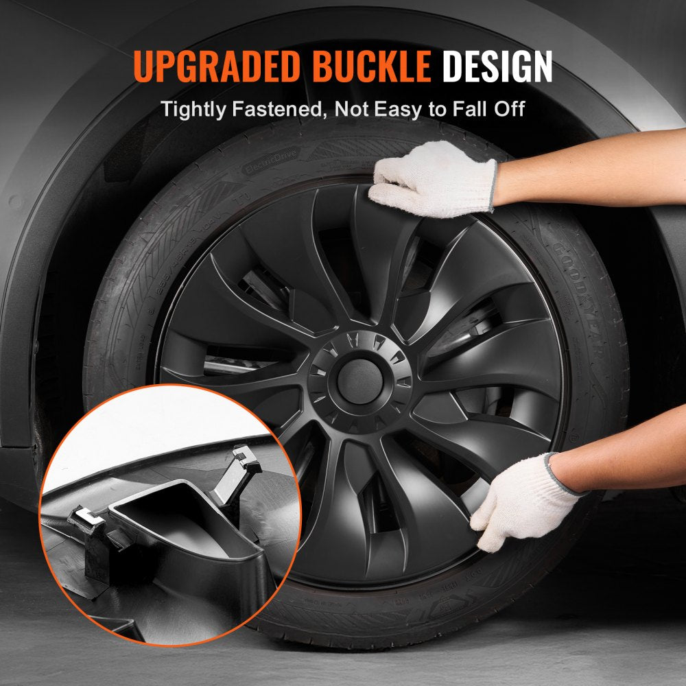 VEVOR Wheel Rim Cover Hubcaps, 18 in, 2017-2023 Model 3 Fully Fit Hubcap with Snap, Guard Tape & Valve Nozzle Hole, ABS & PC Hubcap with High Rigidity & Less Wind Drag, Fits for All Weather Use