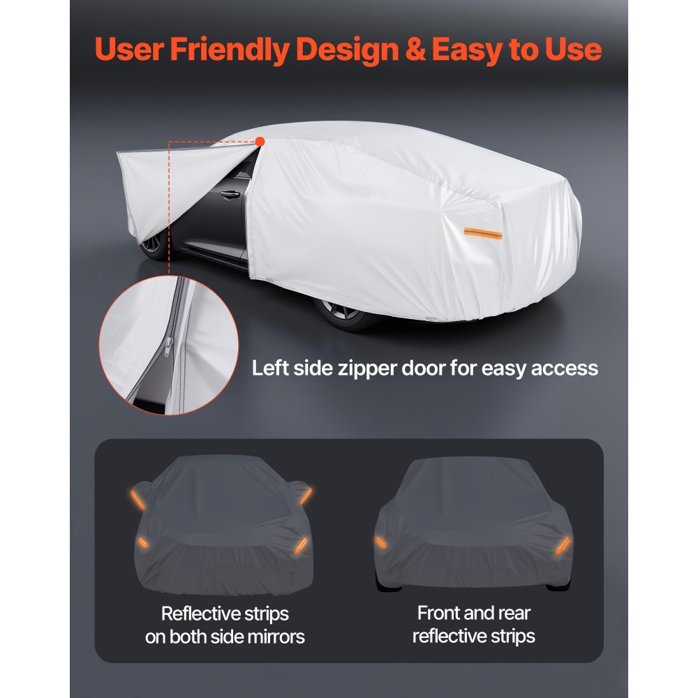 VEVOR Car Cover, Car Cover Waterproof for Toyota RAV4 Compact SUV, Custom-fit All Weather Sun Rain Wind Frost Dust Snow Protection Full Exterior Covers with Door Zipper and Cotton Lining, Silver