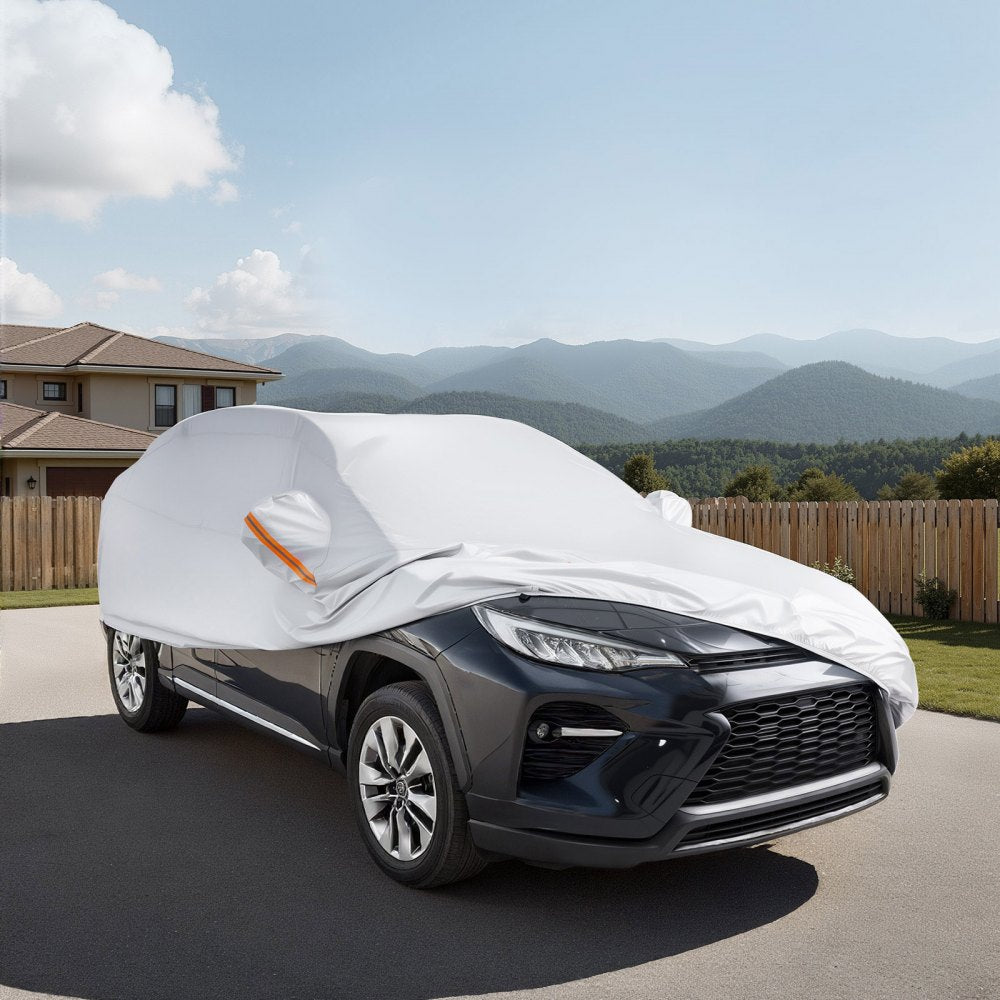 VEVOR Car Cover, Car Cover Waterproof for Toyota RAV4 Compact SUV, Custom-fit All Weather Sun Rain Wind Frost Dust Snow Protection Full Exterior Covers with Door Zipper and Cotton Lining, Silver