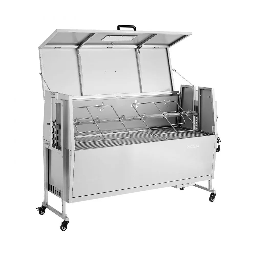 VEVOR Rotisserie Grill 38W BBQ Outdoor Pig & Lamb Spit Roaster, Charcoal Spit Roaster with 132 LBS Capacity, Wheels & 4-Level Height, Stainless Steel Electric Rotisserie Grill Kit for Camping Outdoor