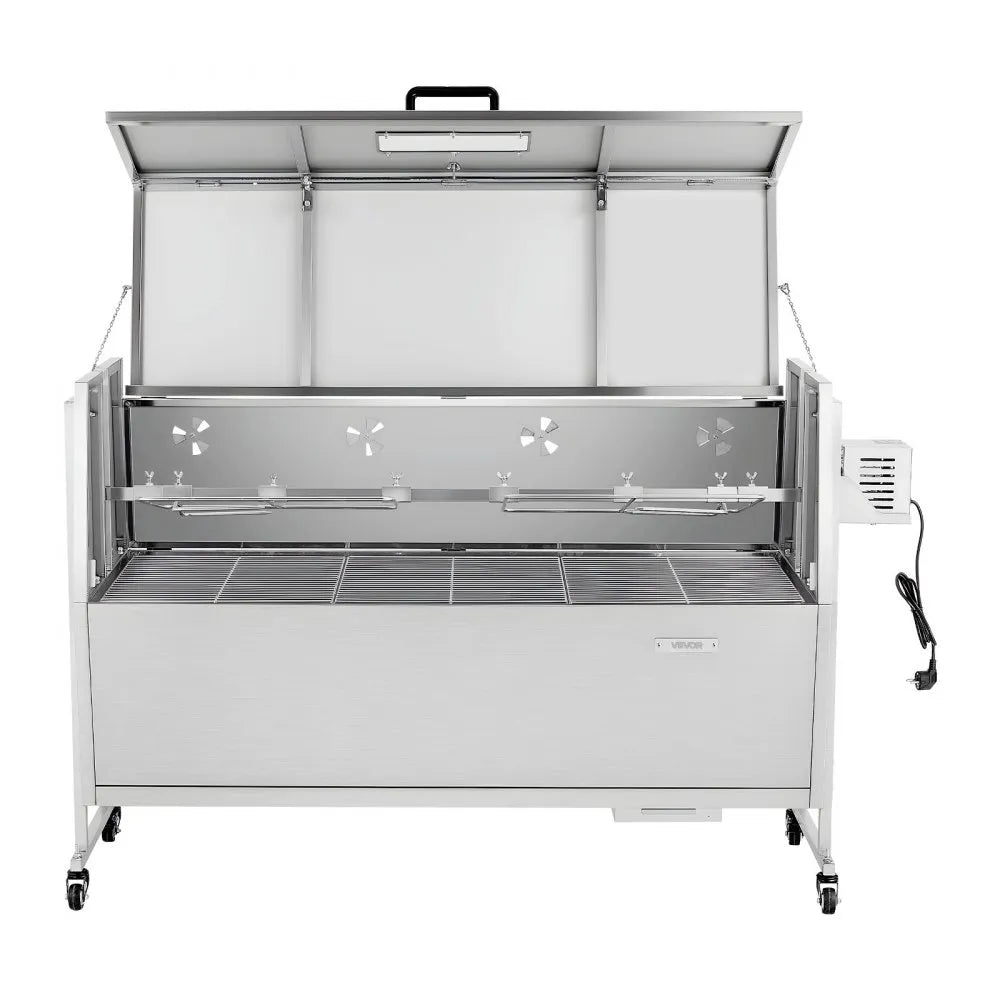 VEVOR Rotisserie Grill 38W BBQ Outdoor Pig & Lamb Spit Roaster, Charcoal Spit Roaster with 132 LBS Capacity, Wheels & 4-Level Height, Stainless Steel Electric Rotisserie Grill Kit for Camping Outdoor