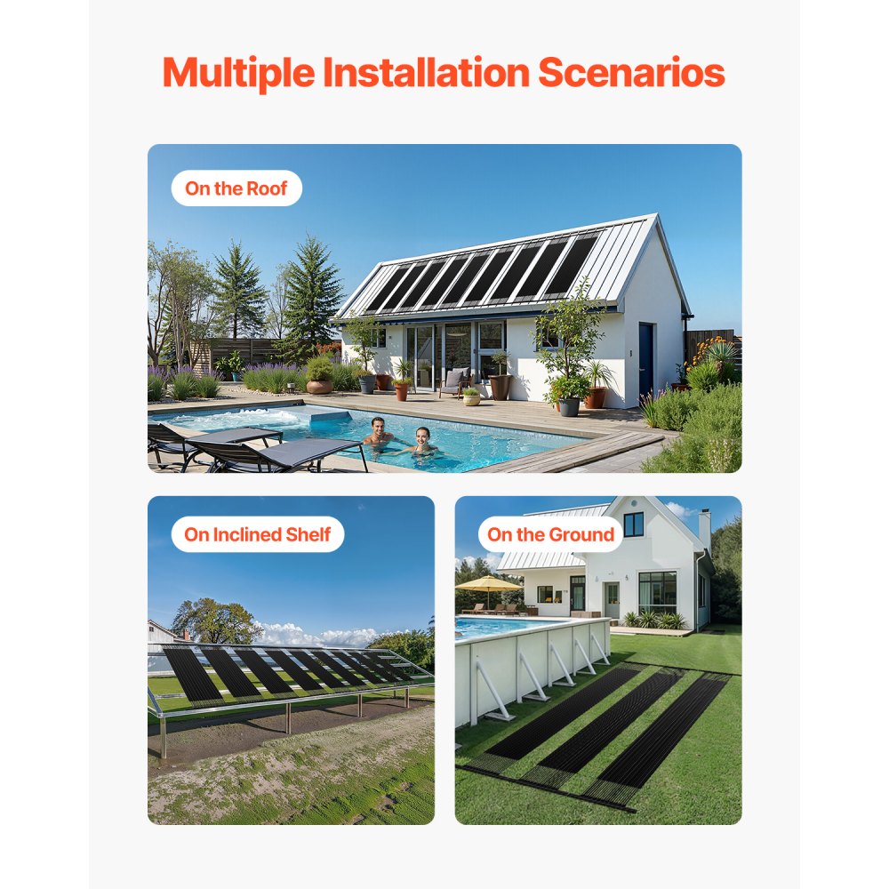 VEVOR Solar Pool Heater, 4 x 10 ft HDPE Pool Heating System - Durable & Weather-Proof, with Complete Accessories, Universal Solar Pool Panel–Raises Water Temperature, for Aboveground & Inground Pool
