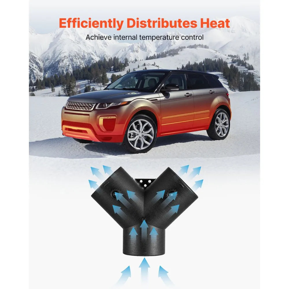 VEVOR Diesel Heater Connector, 3 inch Diesel Heater Duct Connector Accessories, 3-Way Y Branch Diesels Heaters Air Vent Duct with 2 90° Rotatable Valves, Black Joint Connectors for 2KW 5KW 8KW Heaters