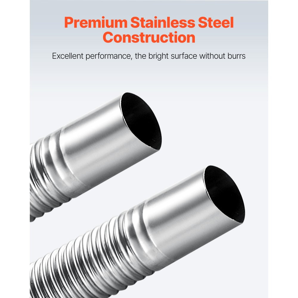 VEVOR Exhaust Hose, 58.7 inch Stainless Steel Exhausts Hose, Diesel Heater Flexible Exhaust Pipe with 2 Hose Clamps, Exhausts Hoses Kit Diesel Heater Accessories for 2KW 5KW 8KW Diesels Heaters