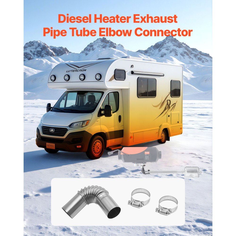 VEVOR Exhaust Pipe Tube Elbow Connector, 0.98 inch Diesel Heater Exhaust Elbow, Stainless Steel Windproof Cap Gas Water Heater 4 Clamps for 2KW 5KW 8KW Diesel Heater, Diesel Heaters Exhausts Elbows