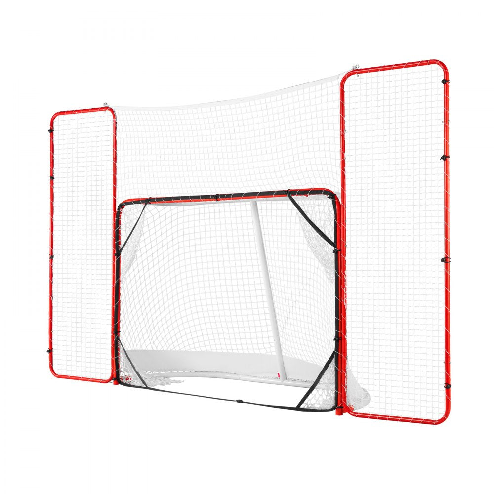VEVOR Hockey Goal with Backstop and Targets, Street Steel Hockey Net, 72" Pro Hockey Training Goal Set, Portable Indoor Outdoor Hockey Goal with Net, Easy Assemble, White/Red