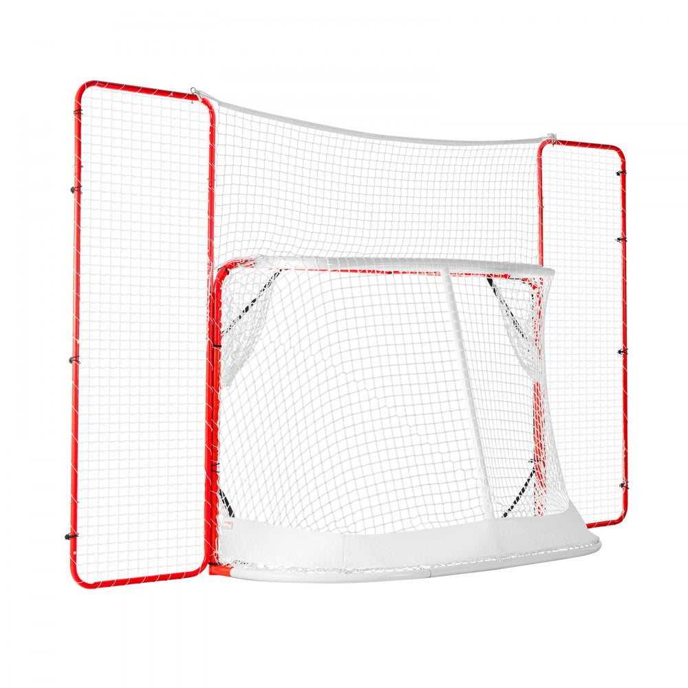 VEVOR Hockey Goal with Backstop and Targets, Street Steel Hockey Net, 72" Pro Hockey Training Goal Set, Portable Indoor Outdoor Hockey Goal with Net, Easy Assemble, White/Red