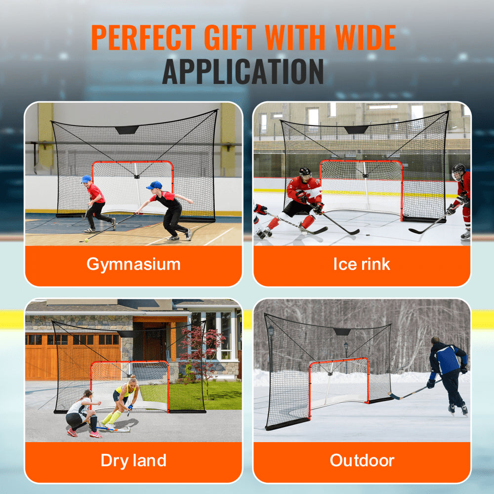 VEVOR Hockey Goal Backstop Net, Street Hockey Sports Backstop Netting,  Portable Indoor Outdoor Hockey Training Net, 12x7 FT Large Size Target Net, Easy Assemble, Black (Goal Frame Not Included)
