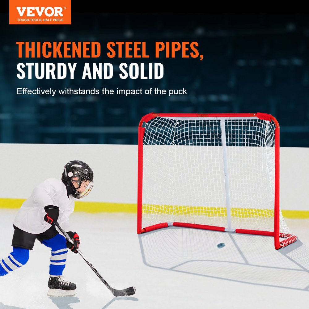 VEVOR Youth Street Hockey Net, Indoor Outdoor Steel Hockey Goal, Portable Lightweight Youth Street + Roller for Kids, Junior Hockey Training Goal Set with Net, Easy Assemble, 54" x 44", White/Red