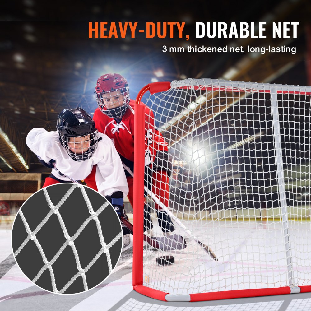 VEVOR Youth Street Hockey Net, Indoor Outdoor Steel Hockey Goal, Portable Lightweight Youth Street + Roller for Kids, Junior Hockey Training Goal Set with Net, Easy Assemble, 54" x 44", White/Red