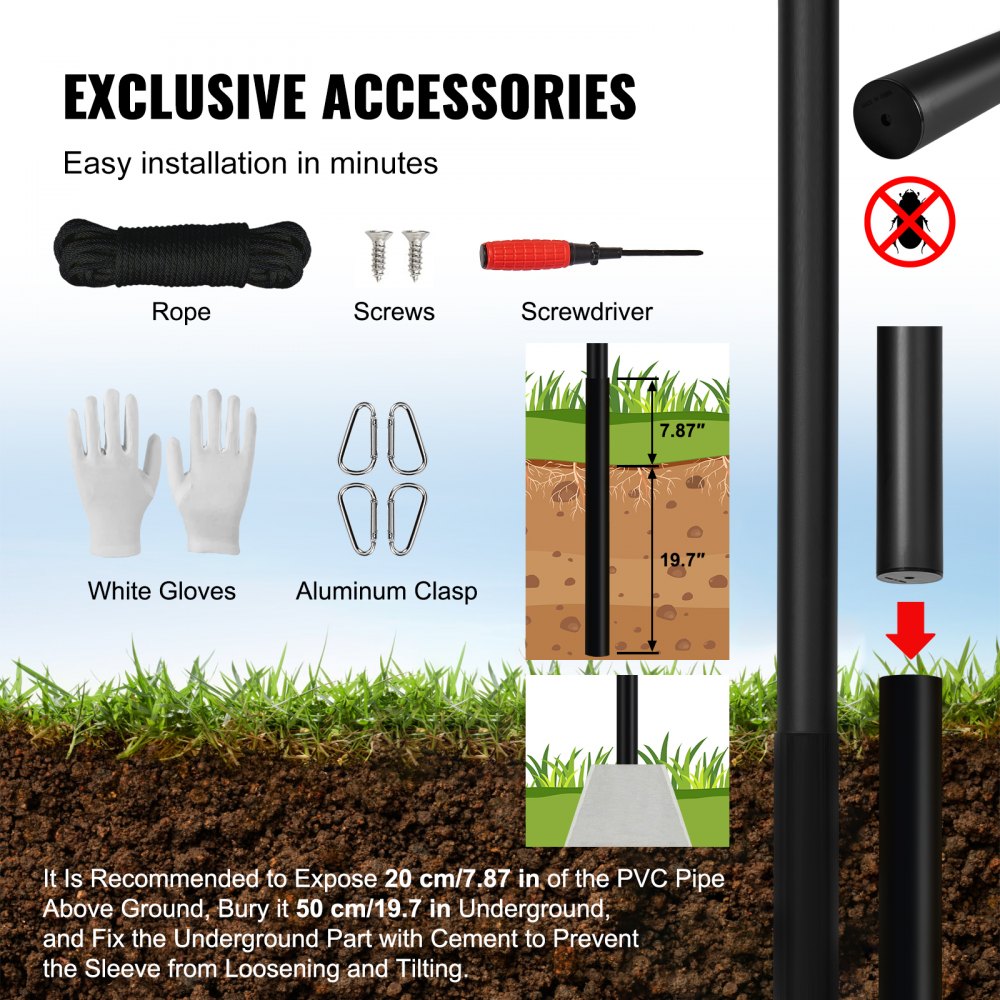 VEVOR 20FT Sectional Flag pole Kit, Heavy Duty Aluminum Alloy in Ground Flag poles for Outside, 3 Display Modes Flagpole with 3x5 American Flag, Professional Accessories, Black