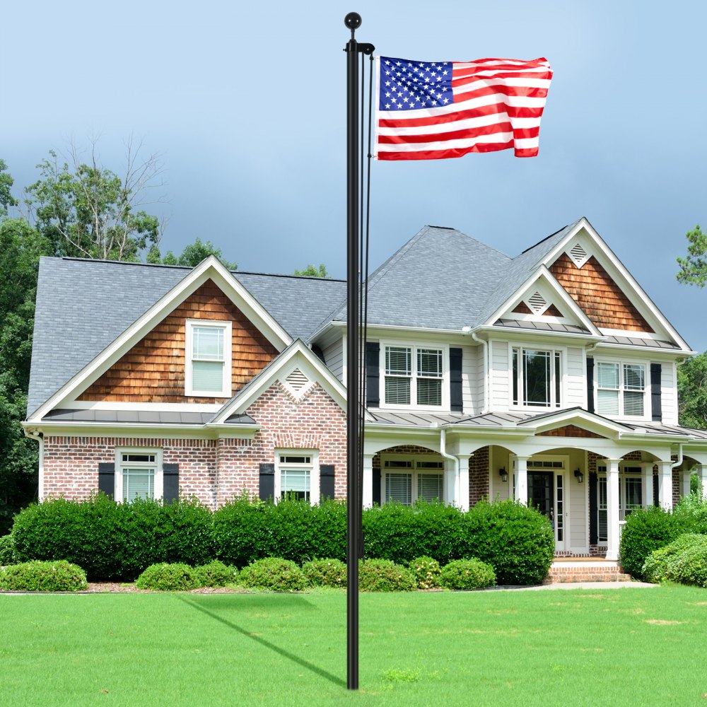VEVOR 20FT Sectional Flag pole Kit, Heavy Duty Aluminum Alloy in Ground Flag poles for Outside, 3 Display Modes Flagpole with 3x5 American Flag, Professional Accessories, Black
