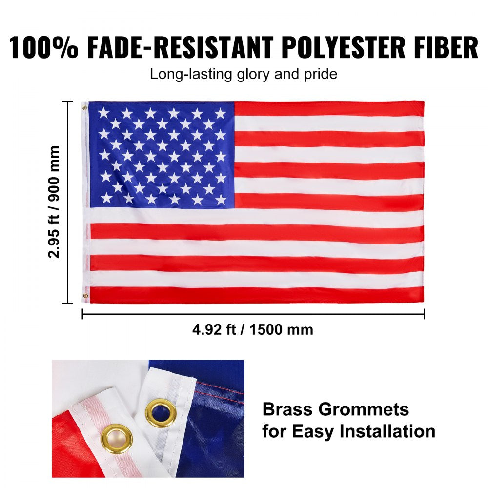 VEVOR 20FT Sectional Flag pole Kit, Heavy Duty Aluminum Alloy in Ground Flag poles for Outside, 3 Display Modes Flagpole with 3x5 American Flag, Professional Accessories, Silver