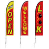 VEVOR Open Flags with Pole Kit, Advertising Flags for Business Outside, Advertising Feather Flag Kit, 3 Flags (Open, Look, Welcome), 3 Poles, 3 Ground Stakes, Swooper Flags for Businesses 16.3 FT