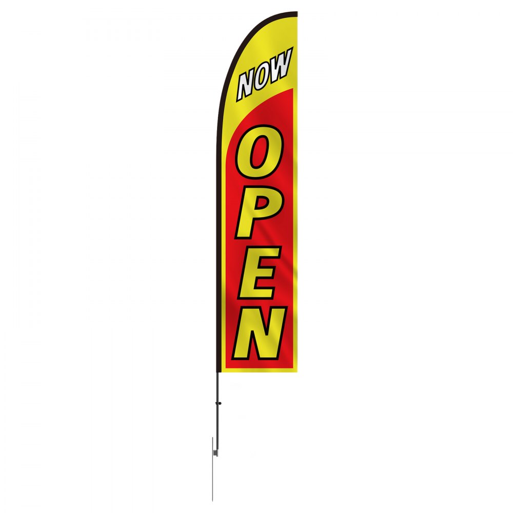 VEVOR Open Flag with Pole Kit, Advertising Flag for Business Outside, Advertising Feather Flag Kit, Includes 1 Banner Flag, 1 Pole, 1 Ground Stake, Open Signs Swooper Flag for Businesses 16.3 FT