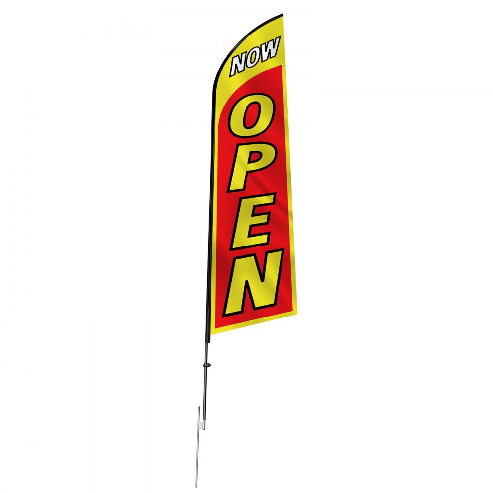 VEVOR Open Flag with Pole Kit, Advertising Flag for Business Outside, Advertising Feather Flag Kit, Includes 1 Banner Flag, 1 Pole, 1 Ground Stake, Open Signs Swooper Flag for Businesses 16.3 FT