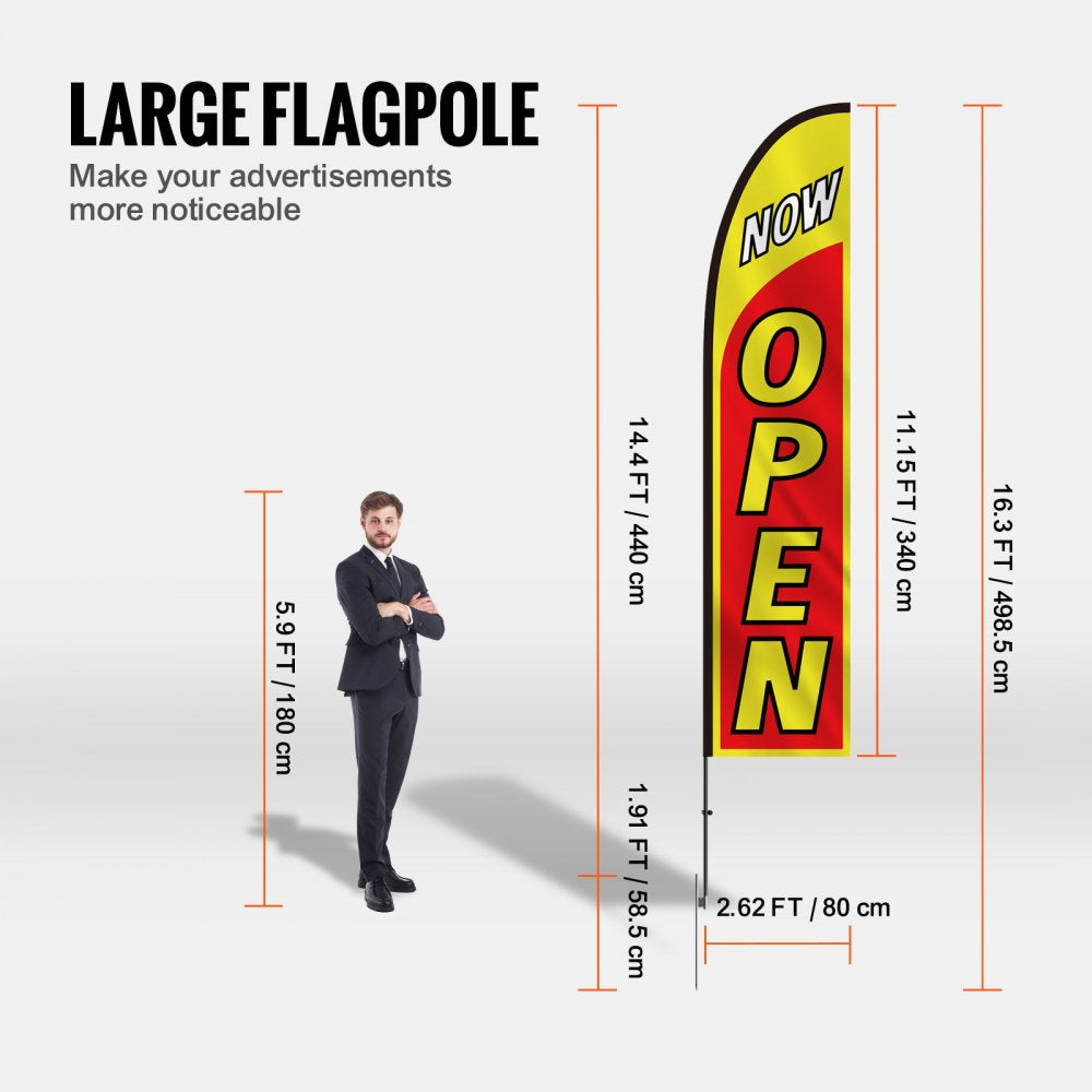 VEVOR Open Flags with Pole Kit, Advertising Flags for Business Outside, Advertising Feather Flag Kit, Includes 2 Banner Flags, 2 Poles, 2 Ground Stakes, Open Sign Swooper Flags for Businesses 16.3 FT