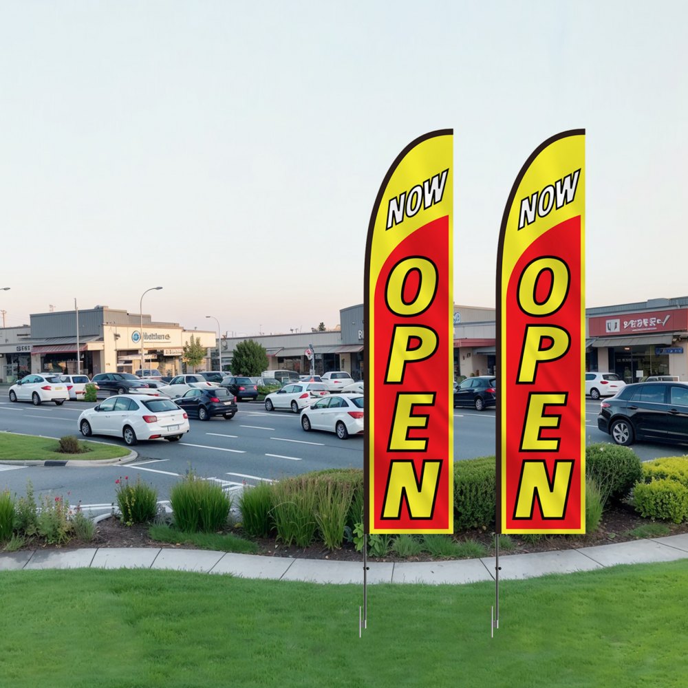 VEVOR Open Flags with Pole Kit, Advertising Flags for Business Outside, Advertising Feather Flag Kit, Includes 2 Banner Flags, 2 Poles, 2 Ground Stakes, Open Sign Swooper Flags for Businesses 16.3 FT