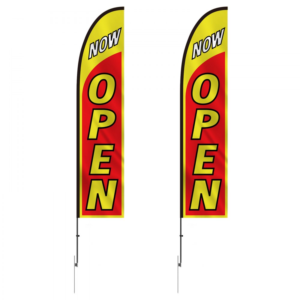 VEVOR Open Flags with Pole Kit, Advertising Flags for Business Outside, Advertising Feather Flag Kit, Includes 2 Banner Flags, 2 Poles, 2 Ground Stakes, Open Sign Swooper Flags for Businesses 16.3 FT