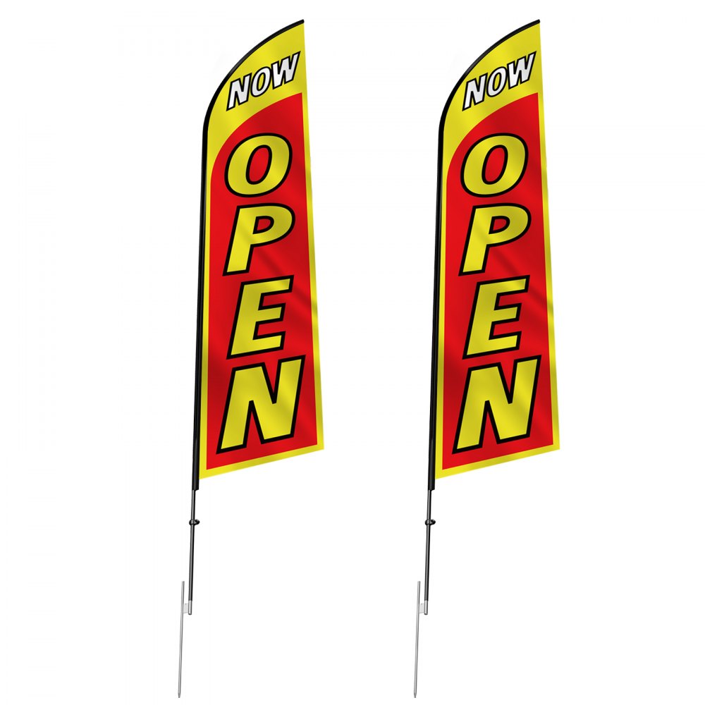 VEVOR Open Flags with Pole Kit, Advertising Flags for Business Outside, Advertising Feather Flag Kit, Includes 2 Banner Flags, 2 Poles, 2 Ground Stakes, Open Sign Swooper Flags for Businesses 16.3 FT