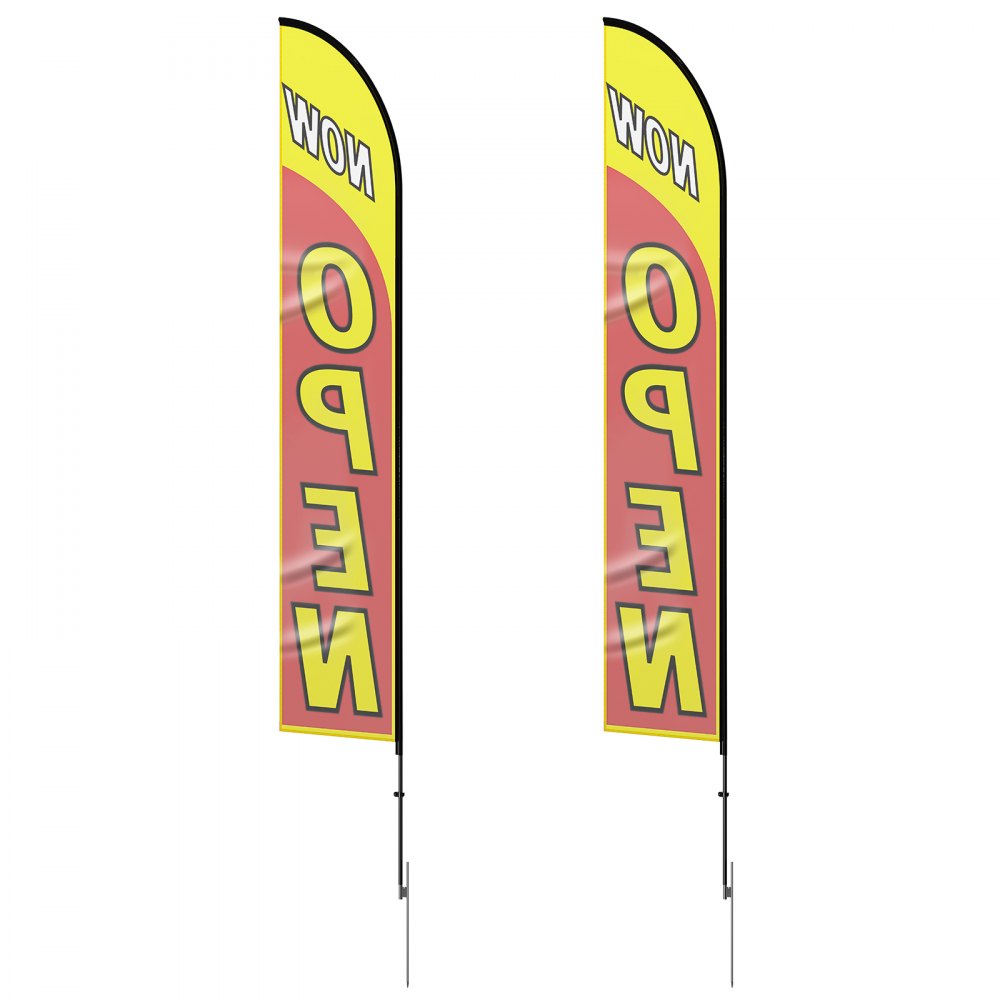 VEVOR Open Flags with Pole Kit, Advertising Flags for Business Outside, Advertising Feather Flag Kit, Includes 2 Banner Flags, 2 Poles, 2 Ground Stakes, Open Sign Swooper Flags for Businesses 16.3 FT