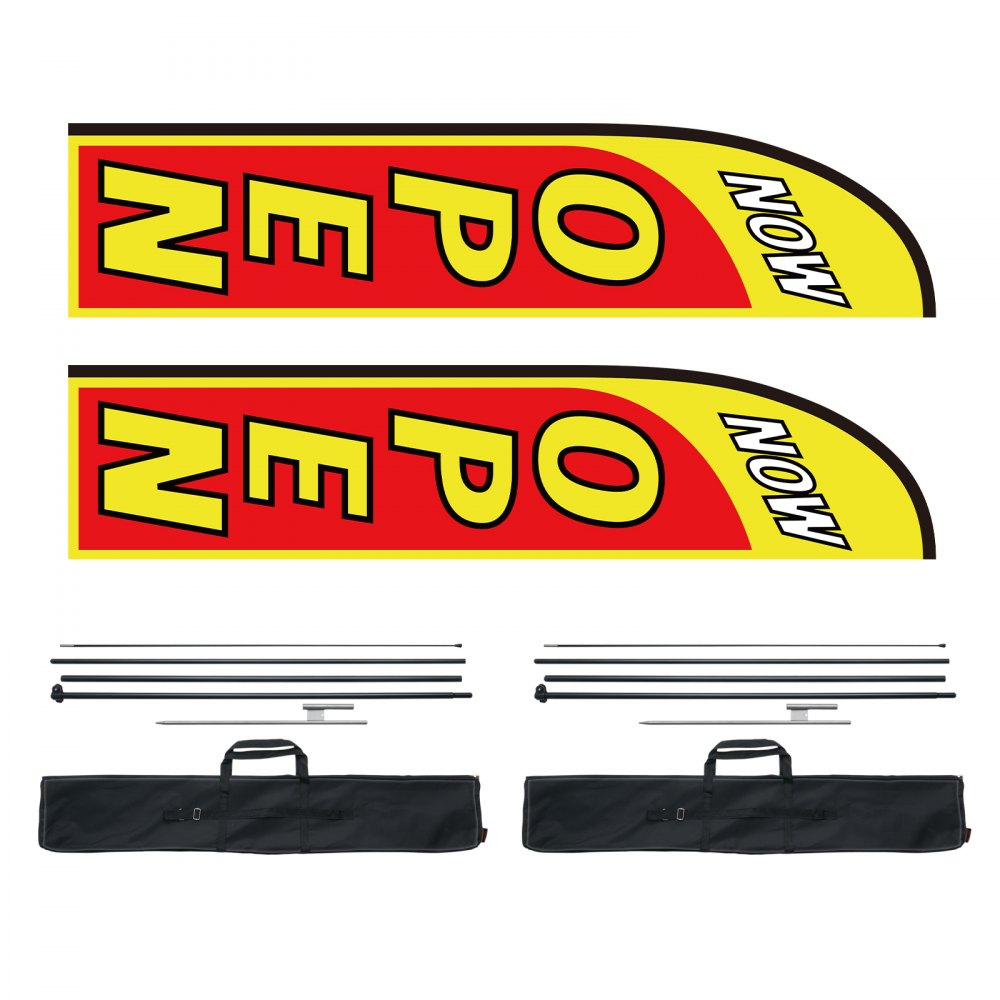 VEVOR Open Flags with Pole Kit, Advertising Flags for Business Outside, Advertising Feather Flag Kit, Includes 2 Banner Flags, 2 Poles, 2 Ground Stakes, Open Sign Swooper Flags for Businesses 16.3 FT
