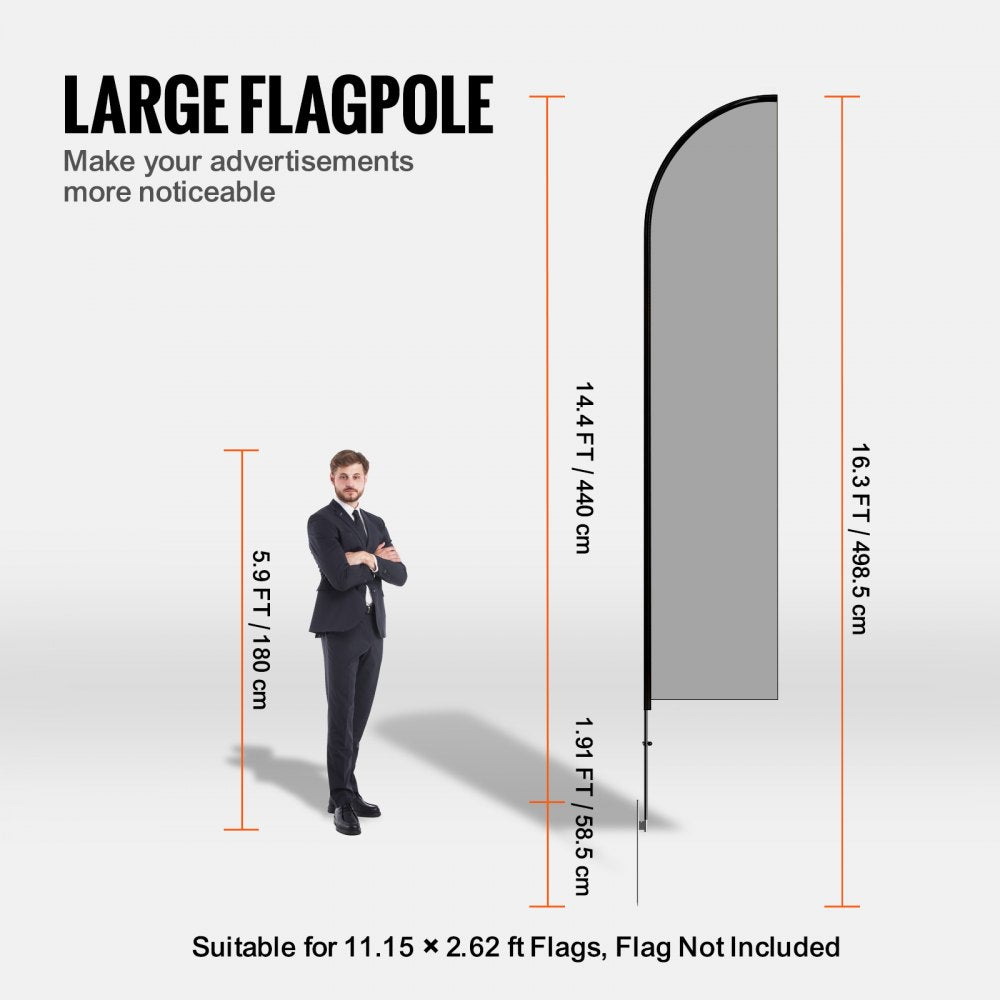 VEVOR Feather Flag Pole Kit, 2 Packs Swooper Flag Pole 16.3 ft, Sign Flag Poles for Business Advertising Flags Outdoor, with Ground Stakes and A Carrying Bag (Flag Not Included)
