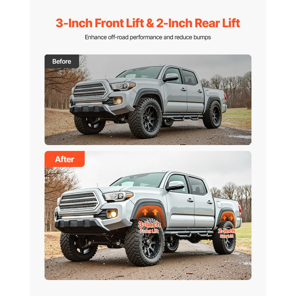 VEVOR 3 Inch Front and 2 Inch Rear Leveling Lift Kit for 2003-2022 Toyota 4Runner 2WD/4WD, 2007-2015 Toyota FJ Cruiser 2WD/4WD, Chassis Level Kit with 2 Bottom Strut Spacers and 2 Coil Spring Spacers