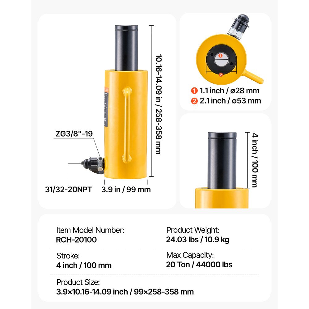 20ton 100mm Hollow Plunger Hydraulic Cylinder Jack