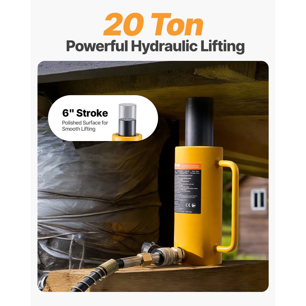 VEVOR Hydraulic Cylinder Jack, 20 Ton Solid Ram Hydraulic Cylinder, 6 Inch Stroke Single Acting Hydraulic Cylinder, with Quick Connector Portable Hydraulic Solid Jack Hydraulic Lifting Cylinders