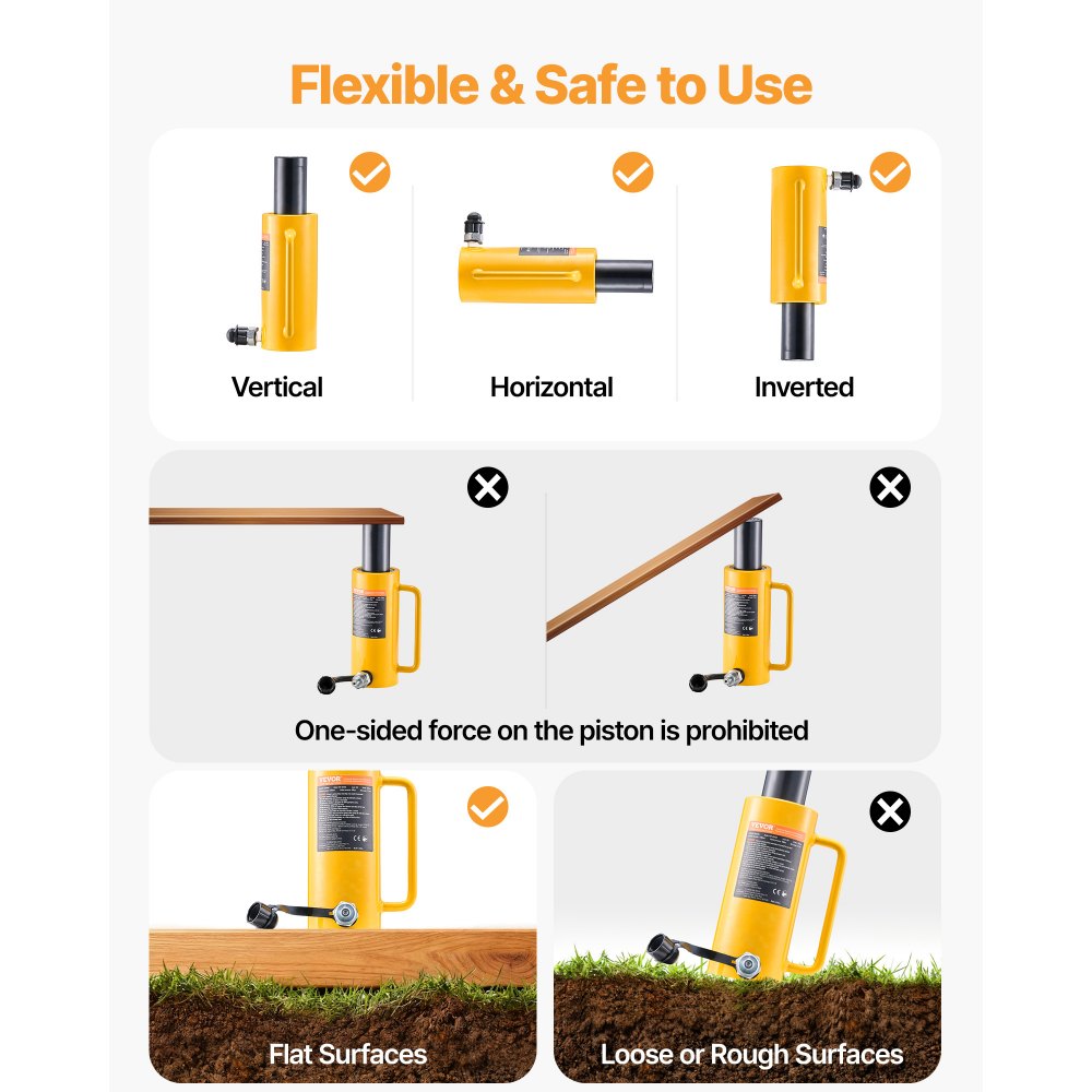 VEVOR Hydraulic Cylinder Jack, 20 Ton Solid Ram Hydraulic Cylinder, 6 Inch Stroke Single Acting Hydraulic Cylinder, with Quick Connector Portable Hydraulic Solid Jack Hydraulic Lifting Cylinders