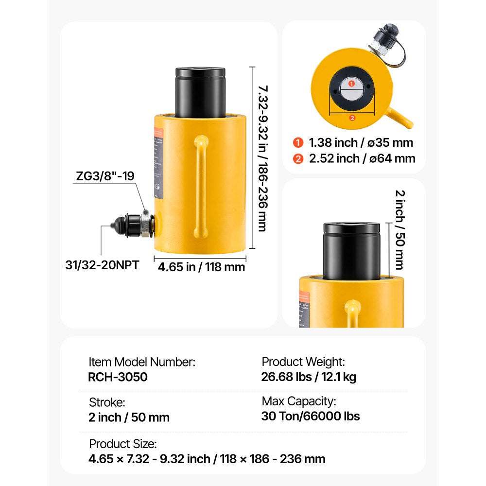 30ton 50mm Hollow Plunger Hydraulic Cylinder Jack