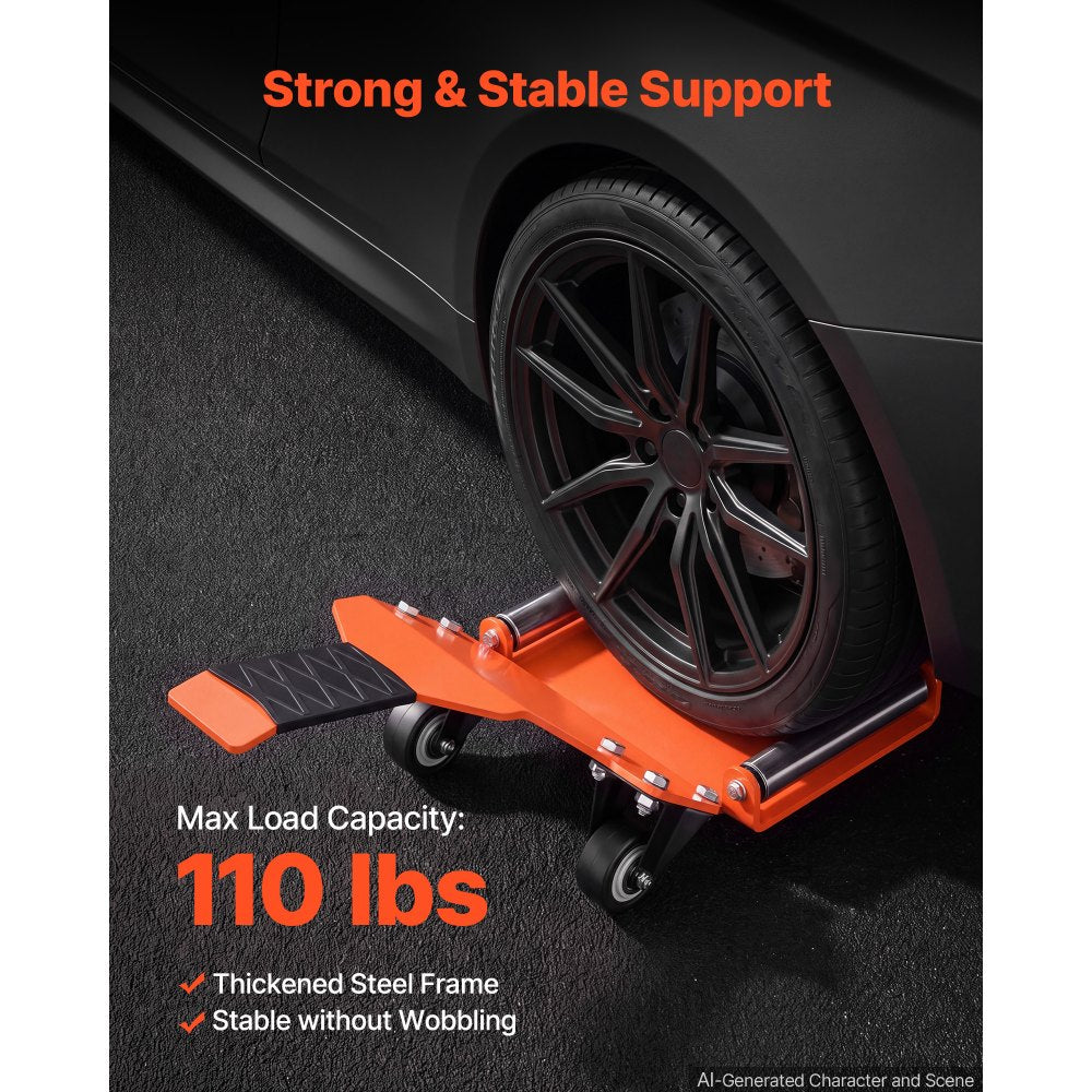 VEVOR Tire Wheel Dolly, 110LBS Heavy Duty Steel Tire Lifting Jack Tool, Fits ≤35 in Tires, 360° Rotating Rollers, Smooth Rolling Tire Lifter for Car SUV Truck, Compact & Portable for Workshop Garage