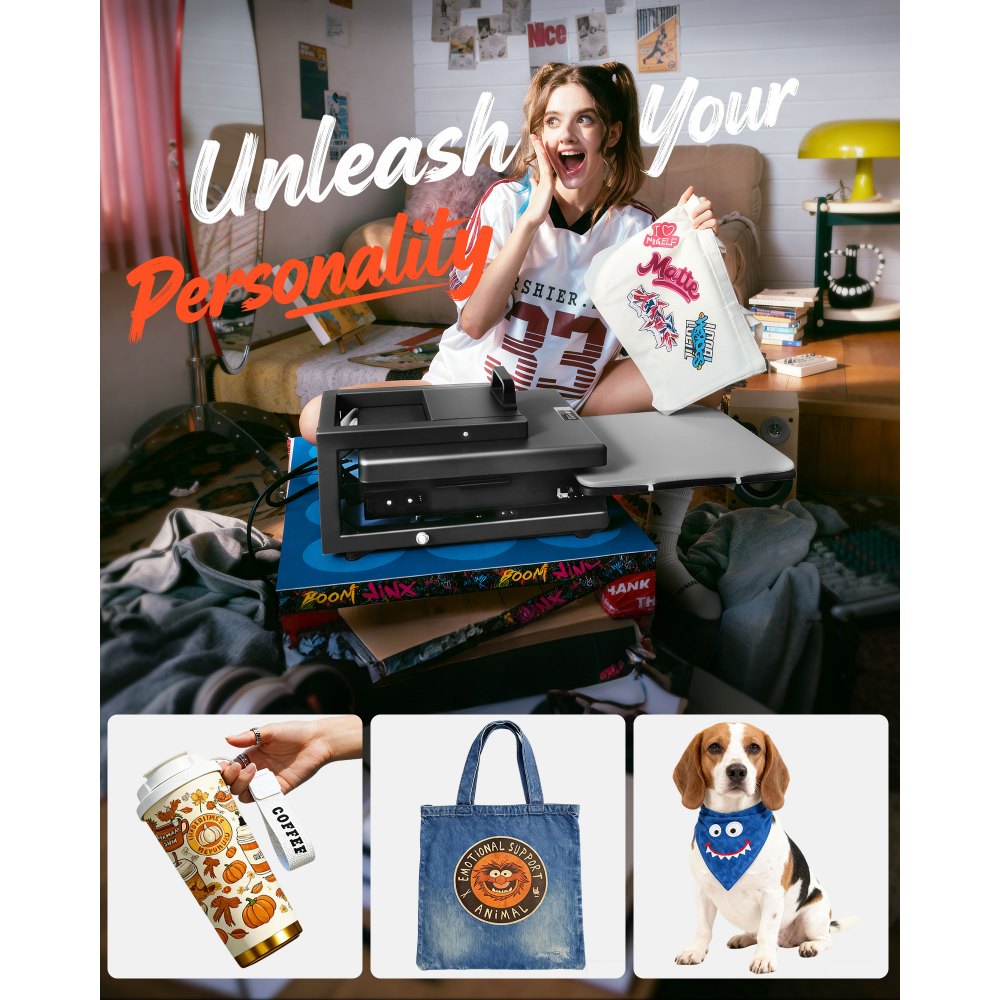 VEVOR Hybrid Heat Press, 15 x 15 inch, 5-in-1 Multifunction, Heat Up Fast and Even, All-New Patented Design, Easy to Control, Sublimation Press Machine for T-shirts/Mugs/Tumblers/Caps/Plates, Black
