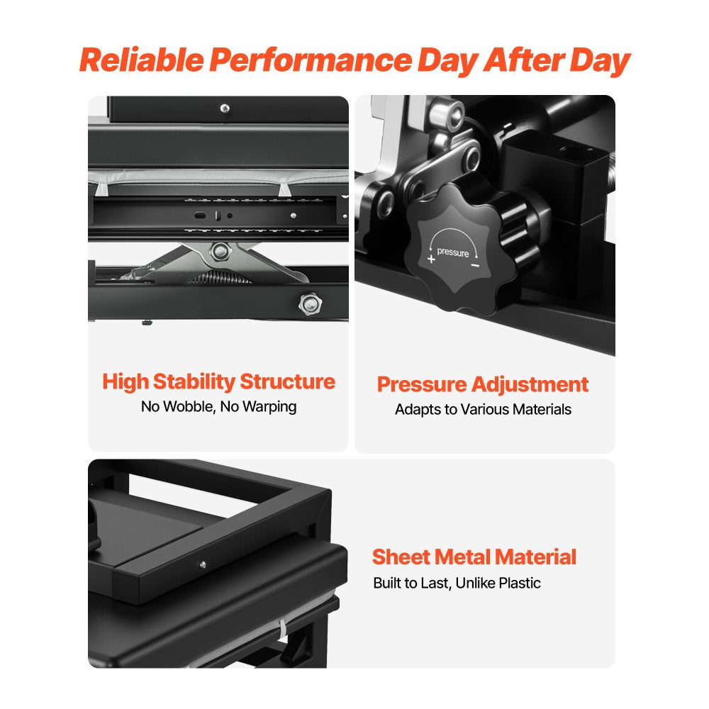 VEVOR Hybrid Heat Press 15 x 15 Inch 8-in-1 Sublimation Press Machine Black, for T-shirts/Mugs/Tumblers/Caps/Plates, Multifunction Design, Heat Up Fast and Even, All-New Patented Design, Easy to Control