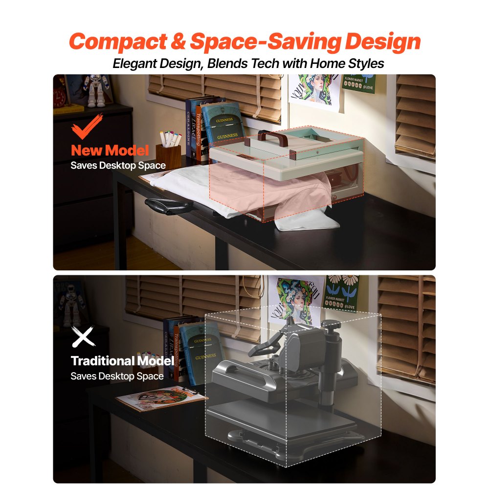 VEVOR Hybrid Heat Press Machine 15" x 15" 8-in-1 Sublimation Press Machine, for T-shirts/Mugs/Tumblers/Caps/Plates, Multifunction Design, Heat Up Fast and Even, All-New Patented Design, Light Green