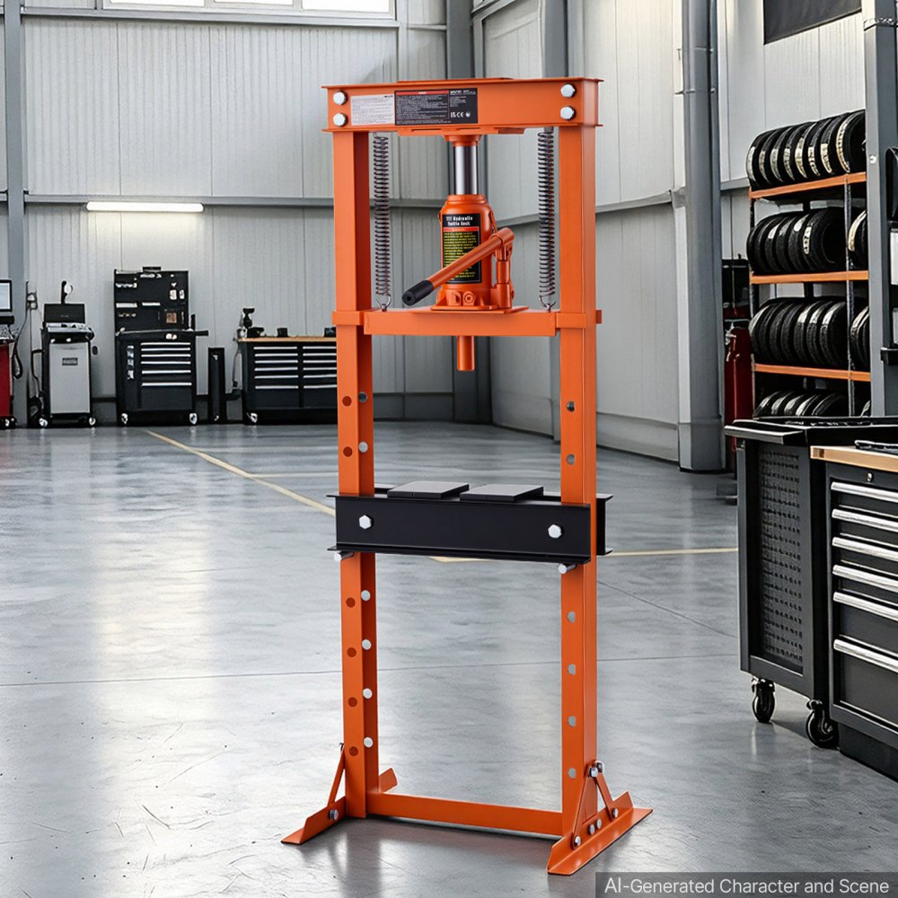 VEVOR 12 Ton Shop Press, H-Frame Garage Floor Bottle Jack Hydraulic Press, 8-Level Adjustable Height, Movable Stamping Plate, Heavy-Duty Steel for Bending, Straightening, Pressing U-Joints & Bearings