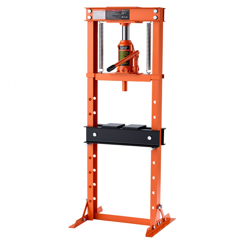 VEVOR 12 Ton Shop Press, H-Frame Garage Floor Bottle Jack Hydraulic Press, 8-Level Adjustable Height, Movable Stamping Plate, Heavy-Duty Steel for Bending, Straightening, Pressing U-Joints & Bearings