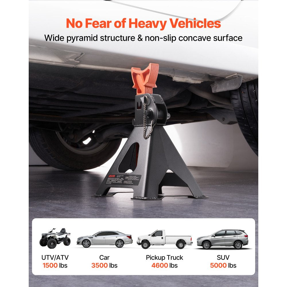 VEVOR Jack Stands, 3 Ton (6,600 lbs) Capacity, 10.8-16.3 in Adjustable Height, Heavy Duty Steel Jack Auto Stands with Double Locking, for Lifting SUV, Pickup, Car, UTV/ATV, 1 Pair, Black and Orange