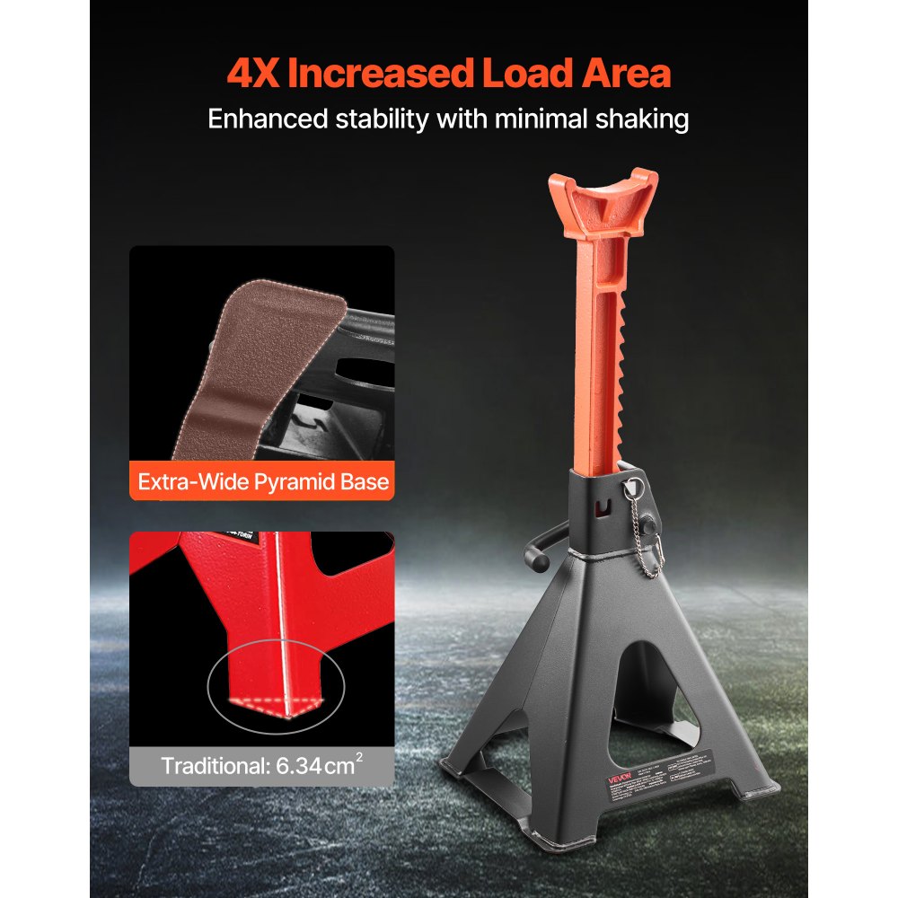 VEVOR Jack Stands, 6 Ton (13,000 lbs) Capacity, 14.6-22.8 in Adjustable Height, Heavy Duty Steel Jack Auto Stands with Double Locking, for Lifting RV, Small Truck, Car, SUV, 1 Pair, Black and Orange