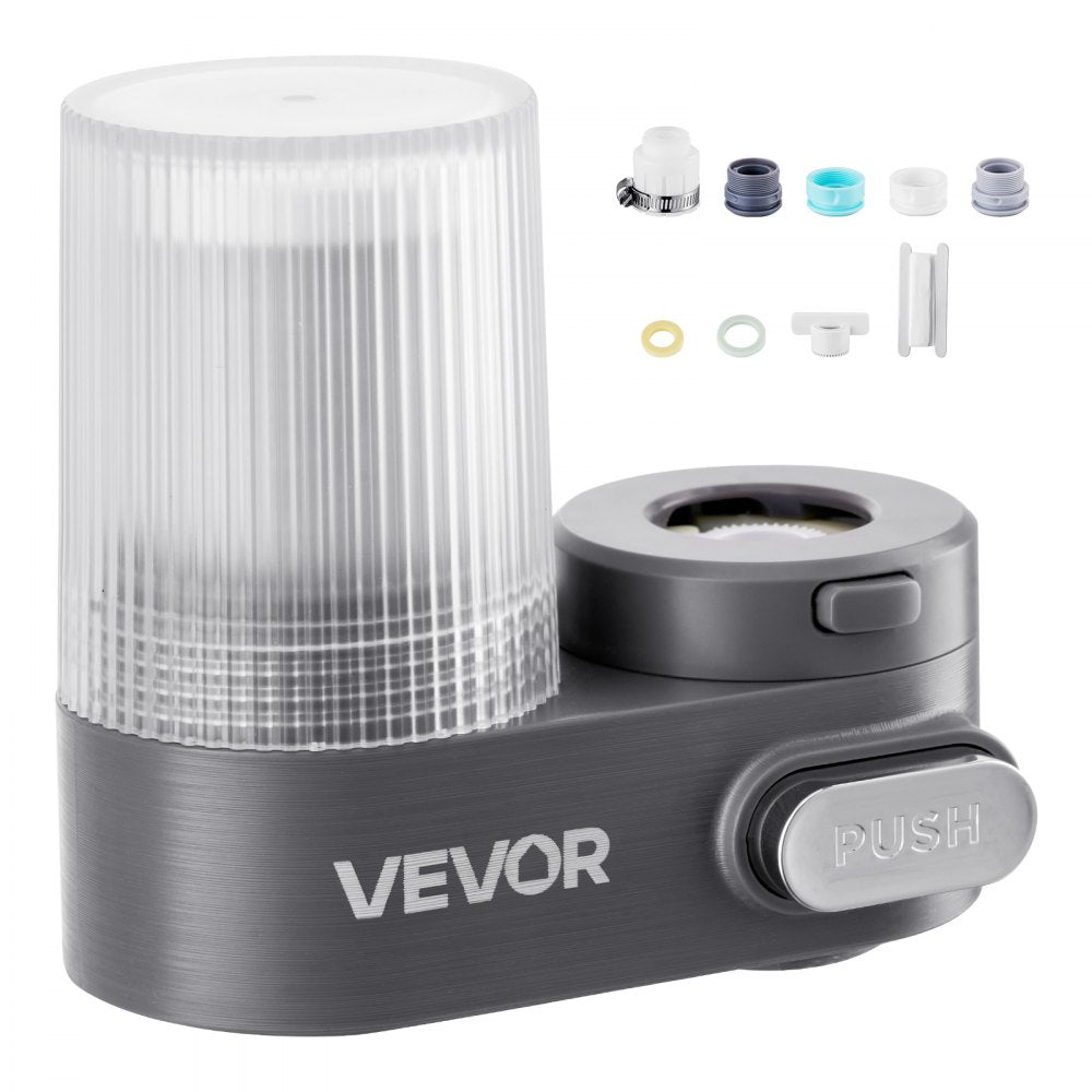 VEVOR Faucet Mount Water Filter, Vertical Water Purifier for Sink Tap, Carbon Fiber Filters, Removes Chlorine Lead with 1 Filter, Fits Most Kitchen or Bathroom Faucets, Gray