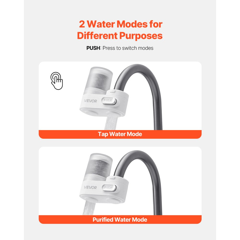 VEVOR Faucet Mount Water Filter, Vertical Water Purifier for Sink Tap, Carbon Fiber Filters, Removes Chlorine Lead with 1 Filter, Fits Most Kitchen or Bathroom Faucets, White
