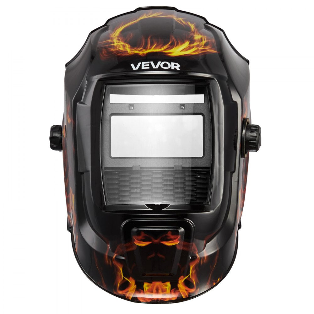 VEVOR Welding Helmet Auto Darkening, 3.66" x 1.69" True Color Welding Hood, Solar-Powered Welder Mask 2 Arc Sensors, Shade 4/9-13 for TIG MIG ARC Weld Grinding - CRIUS Series (Yellow Flame Pattern)