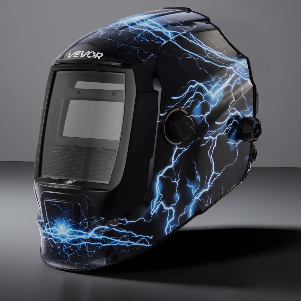 VEVOR Welding Helmet Auto Darkening, 3.66" x 1.69" True Color Welding Hood, Solar Powered Welder Mask 2 Arc Sensors, Shade 4/9-13 for TIG MIG ARC Weld Grinding - CRIUS Series (Blue Lightning Pattern)