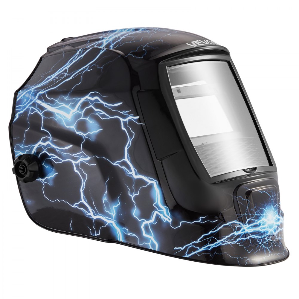 VEVOR Welding Helmet Auto Darkening, 3.66" x 1.69" True Color Welding Hood, Solar Powered Welder Mask 2 Arc Sensors, Shade 4/9-13 for TIG MIG ARC Weld Grinding - CRIUS Series (Blue Lightning Pattern)