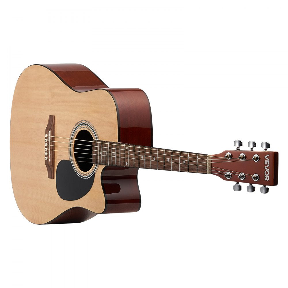 VEVOR Cutway Acoustic Guitar, 41 in, 6-String, Natural Solid Spruce Top Guitar, Beginner Bundle with Gig Bag, Tuner, Strap, Steel Strings, Picks, Capo, Rosewood Fingerboard, for Fingerstyle Solo Jazz