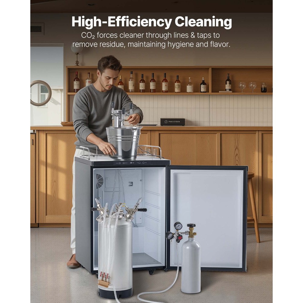 VEVOR Cleaning Keg, 5 Gallon/19L Keg Line Cleaning Kit with 4 D Coupler Connections & Rubber Base, Beer Lines Cleaner Used for Beer Line Cleaning, 304 Stainless Steel Kegerator Beers Lines Cleaner Kit