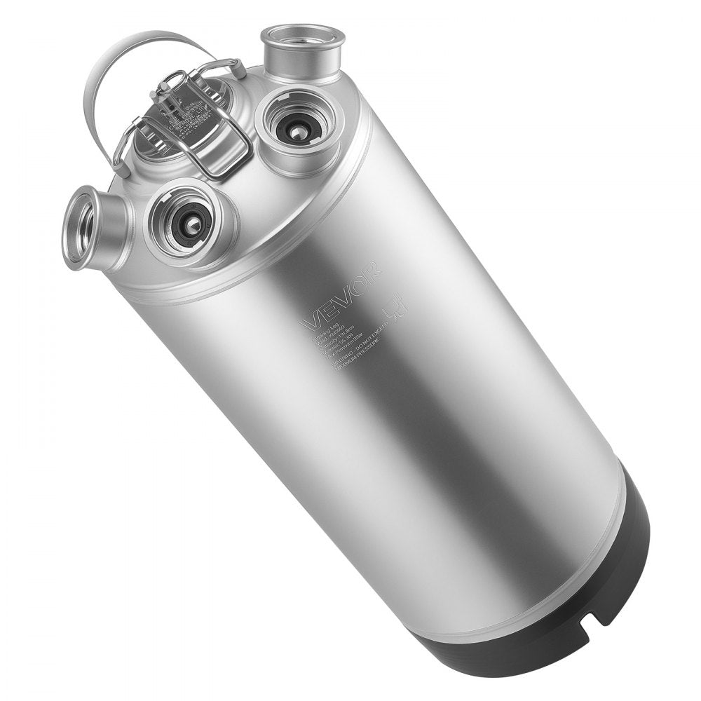 VEVOR Cleaning Keg, 5 Gallon/19L Keg Line Cleaning Kit with 4 D Coupler Connections & Rubber Base, Beer Lines Cleaner Used for Beer Line Cleaning, 304 Stainless Steel Kegerator Beers Lines Cleaner Kit