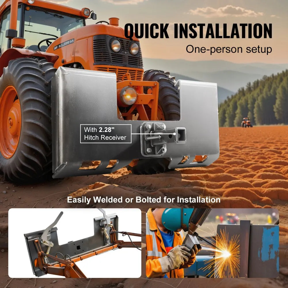 VEVOR Skid Steer Attachment Plate, 3/8" Skid Steer Mount Plate with 2.28" Hitch Receiver, 7000lbs Quick Attachment Loader Plates, Compatible with Deere, Kubota, Bobcat, Mahindra Skids Steers, Tractor